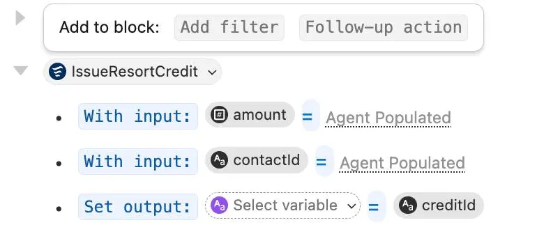 Action filter configuration in Agentforce Builder
